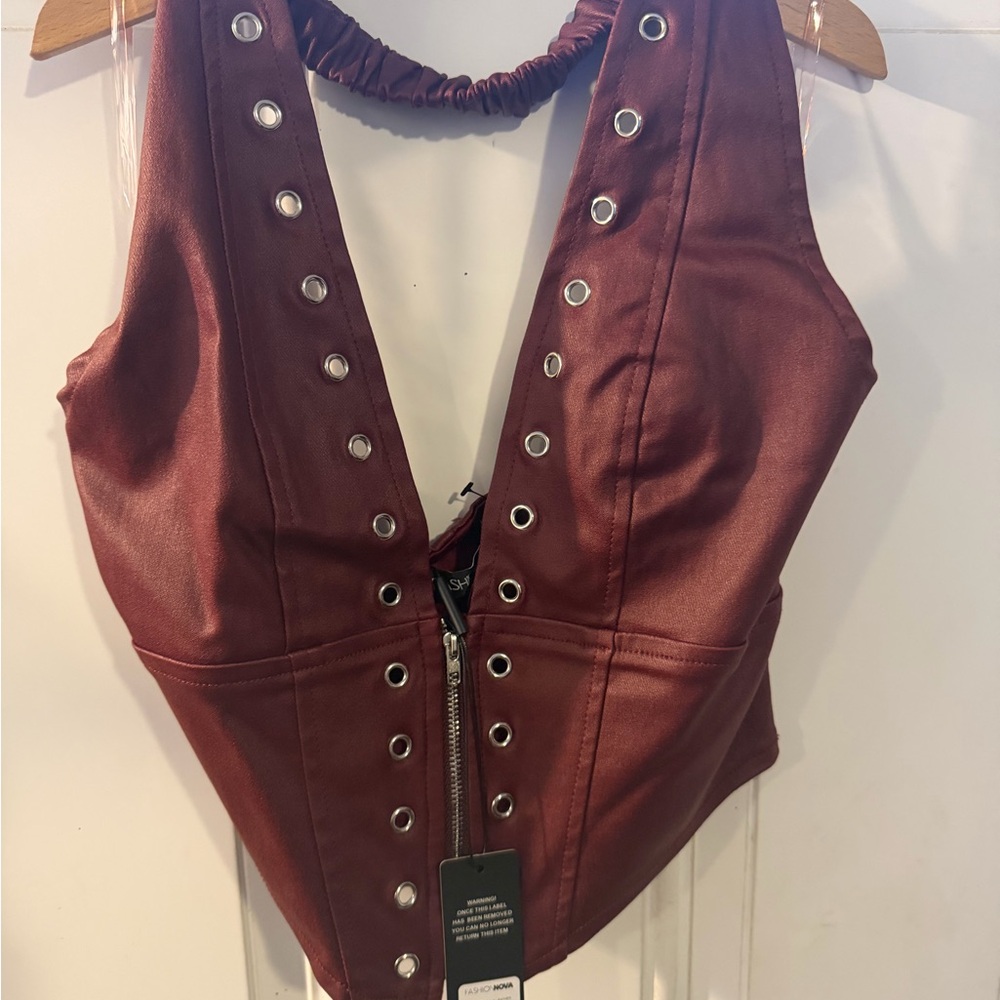 Fashion Nova Burgundy Eyelet Crop Top
